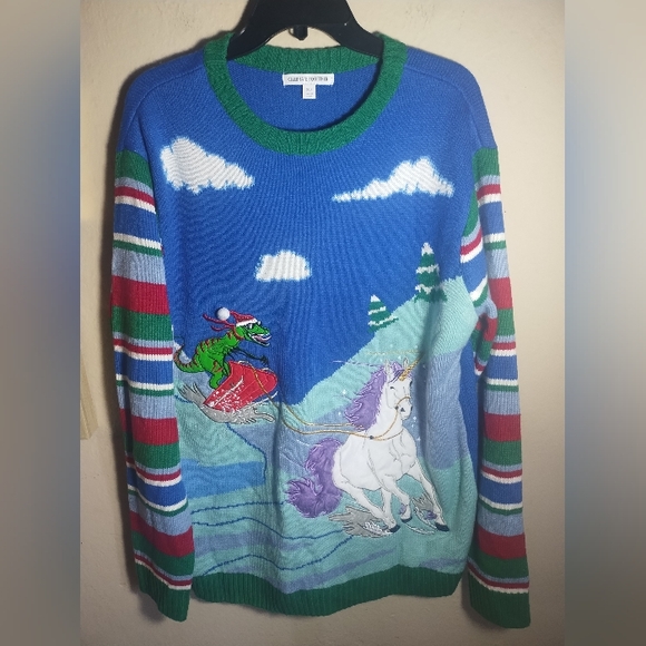 Celebrate Together Ugly Christmas Sweater Dinosaur Unicorn - Picture 1 of 16